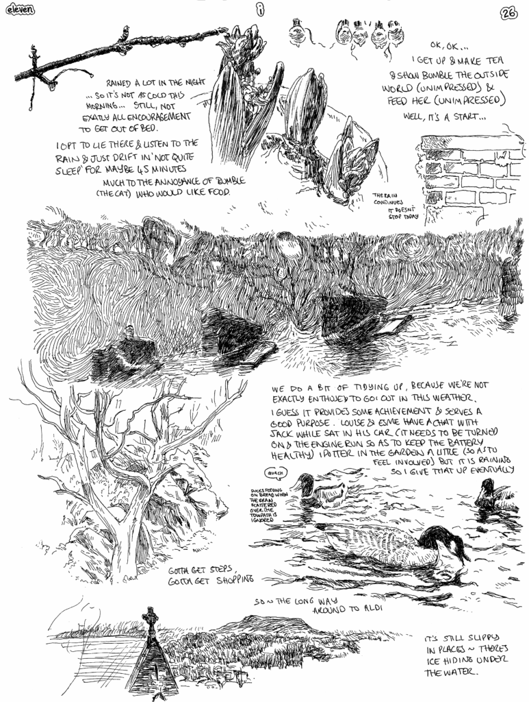 SundayComic: comic drawn on Sundays from Life and photo-reference.
It rained, and it rained some more.  On the plus side, it's not freezing, so that's good.  Some tidying up done, and some throwing out of stuff we've not used in years, so this is good too.  Never mind the dull, wet and cold, we have things to do.
 