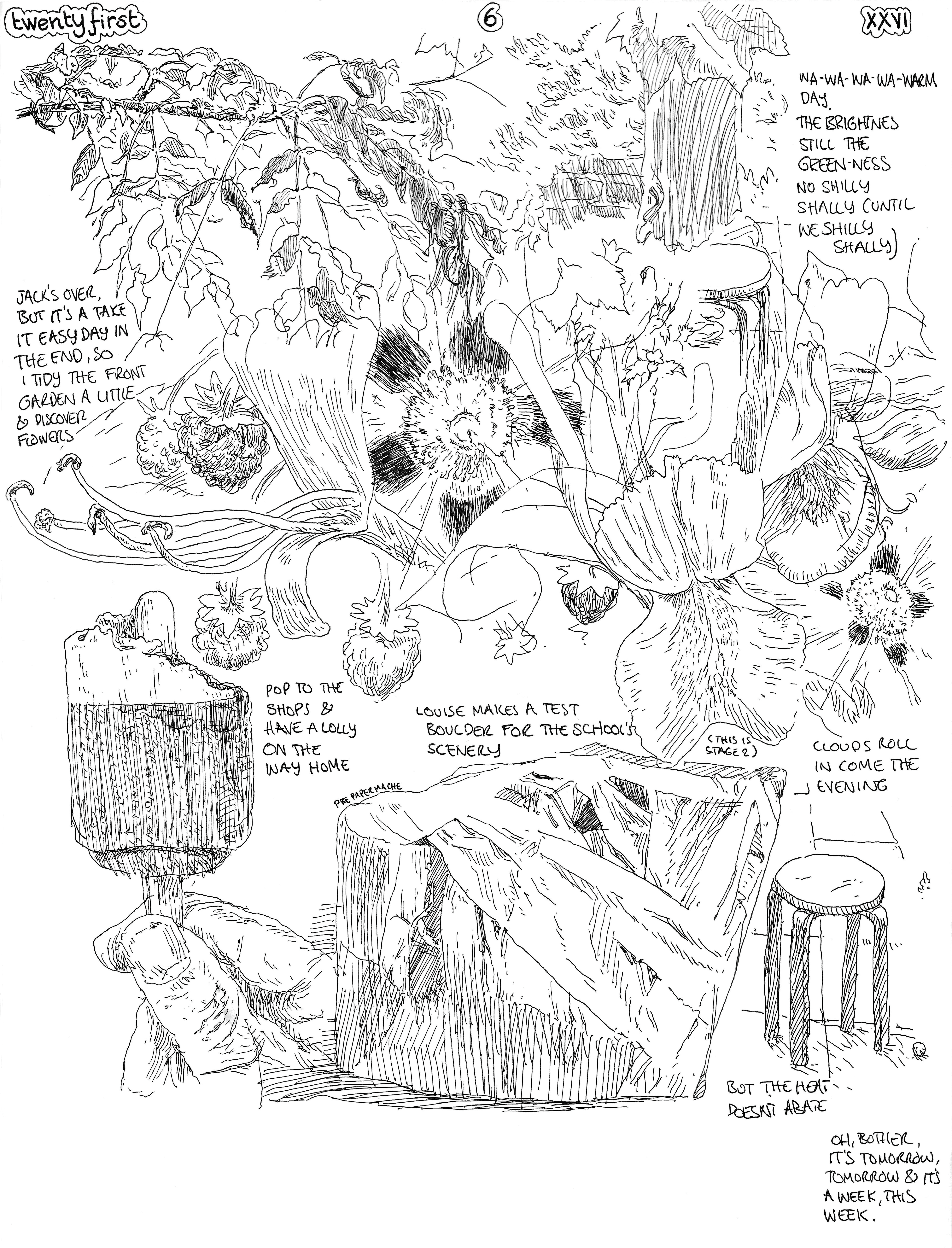 SundayComic: comic drawn on Sundays from Life and photo-reference. Hot day with a bit of stewing. Sunday-esque, no less. I did a little pottering in the garden & Louise did a little crafting, but we didn't get a lot done really.