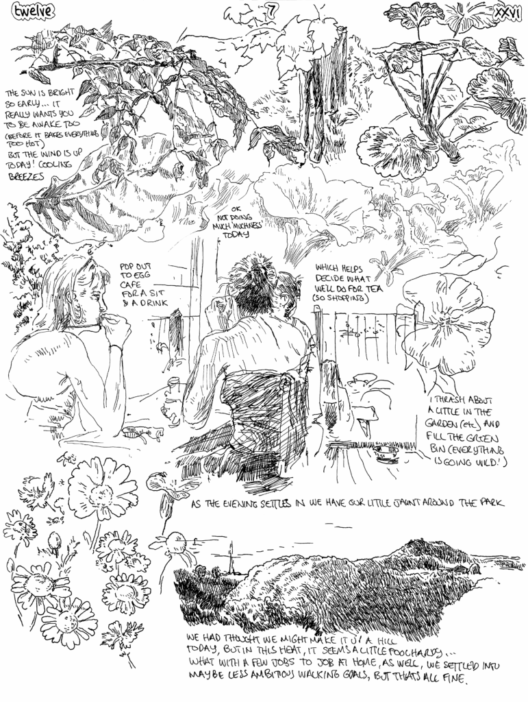 SundayComic: comic drawn on Sundays from Life and photo-reference: funny how lazy days can be quite busy, but i guess when you have no agenda all those little jobs you're meaning to do fall out f the cracks & you might as well get on with things.
it's a hot day, but the wind was up, so that saved the baking.